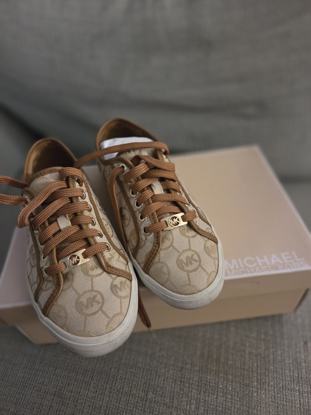 Michael Kors Women's Beige Logo Lace-Up Sneakers